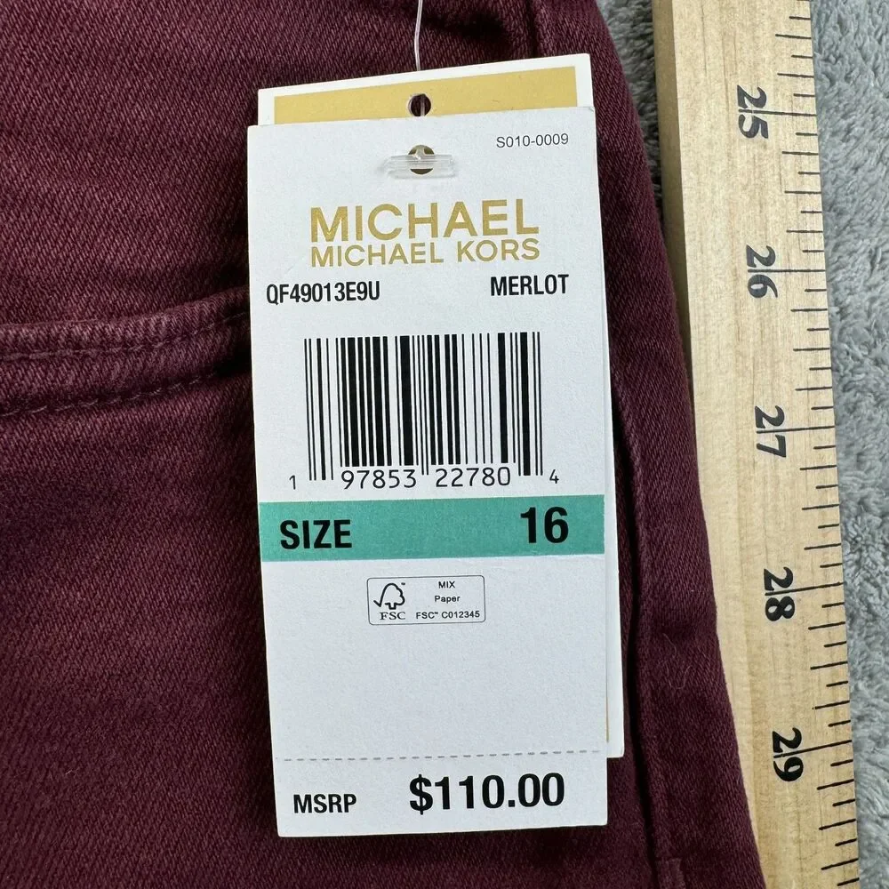 Michael Kors Pants Women's 16 Red Selma Skinny Ankle Merlot High-Rise Cotton NWT